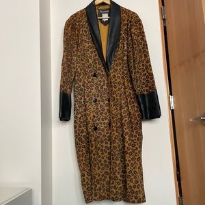 VINTAGE Darshi leather trimmed, leopard print double breasted coat!!